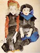 Egon Schiele Two Little Girls painting